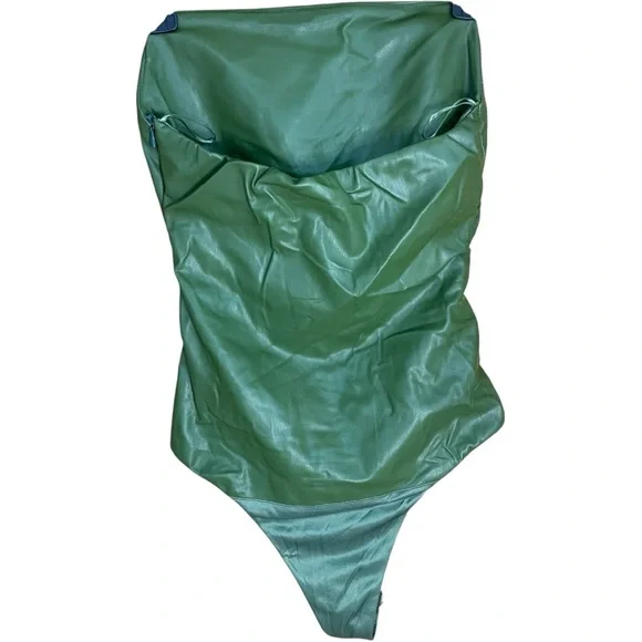 Zara Faux Leather Bustier Bodysuit Olive Green - Picture 3 of 9